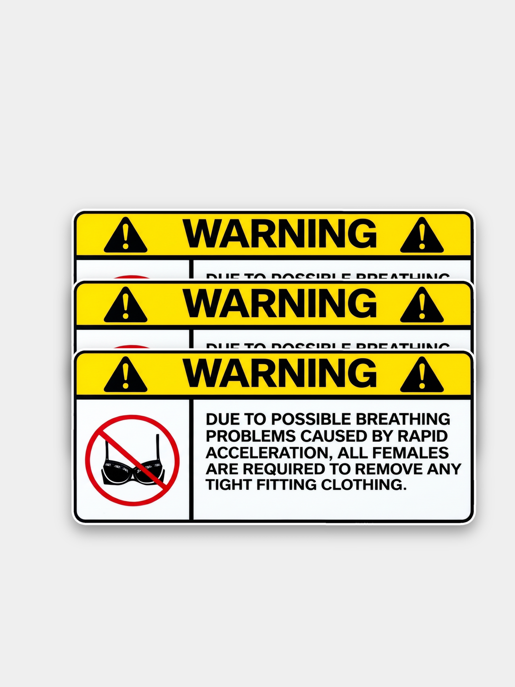 Pack of 3 WARNING stickers stacked